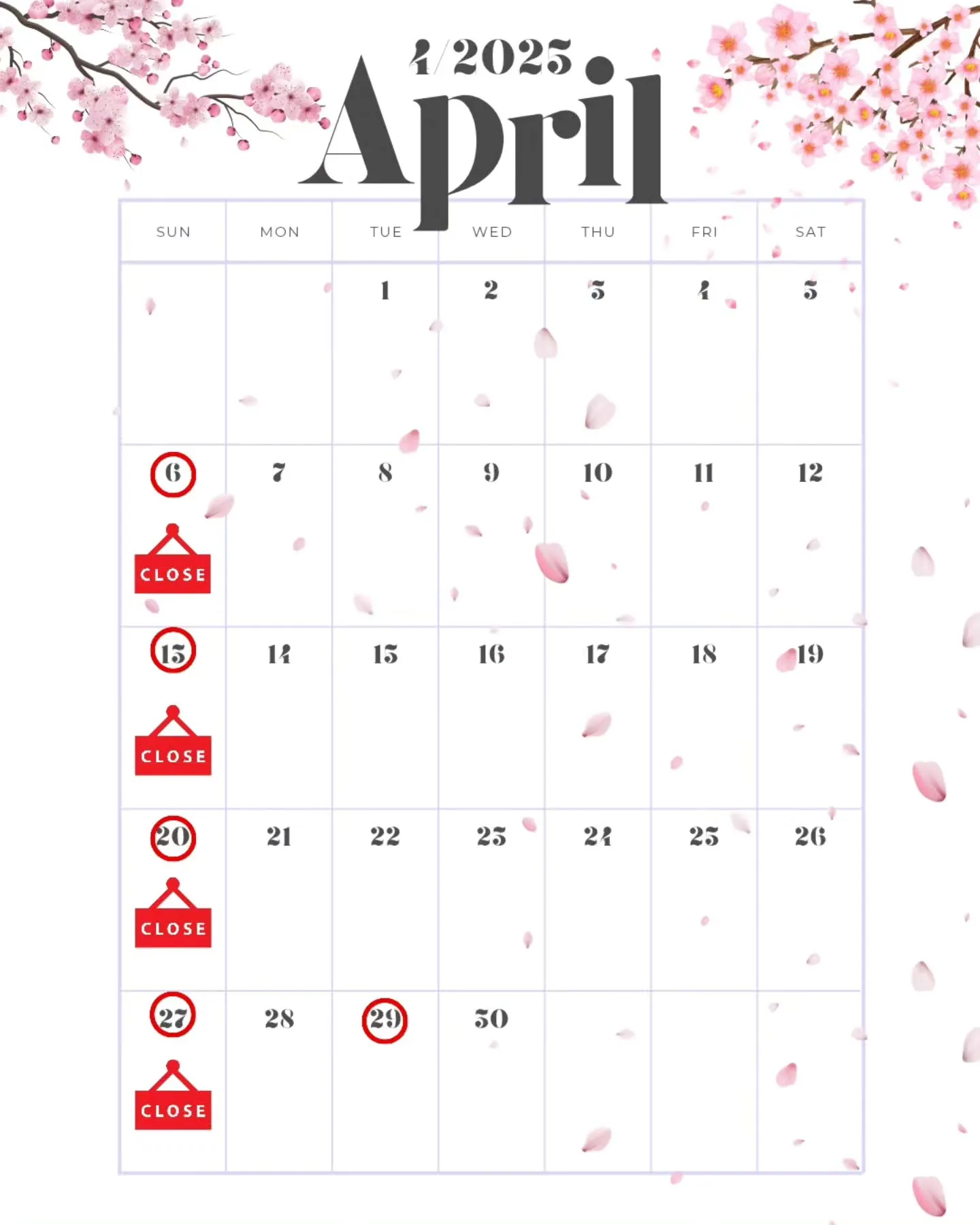 4月の営業予定📅